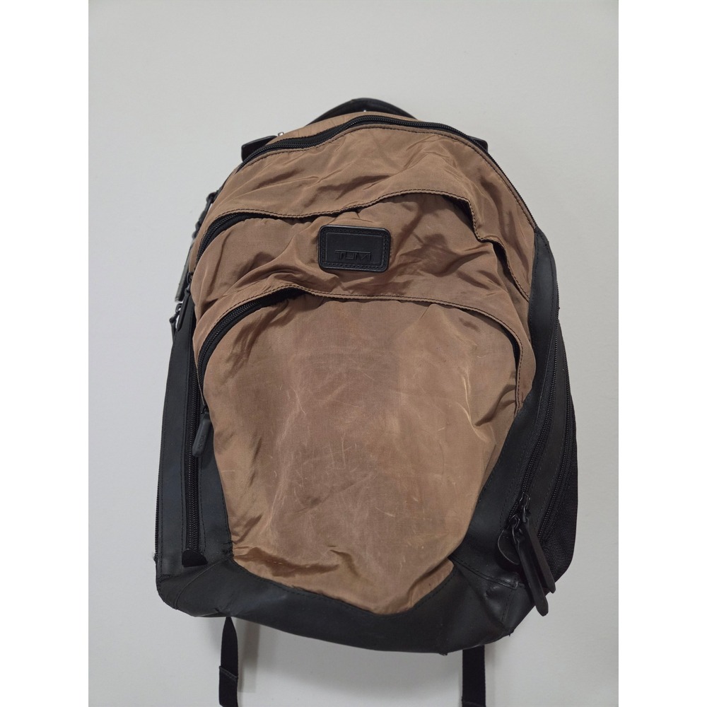 Tumi Brown Nylon Virtue Diligence Backpack Leather Trim MCM LXXV Multi Pocket